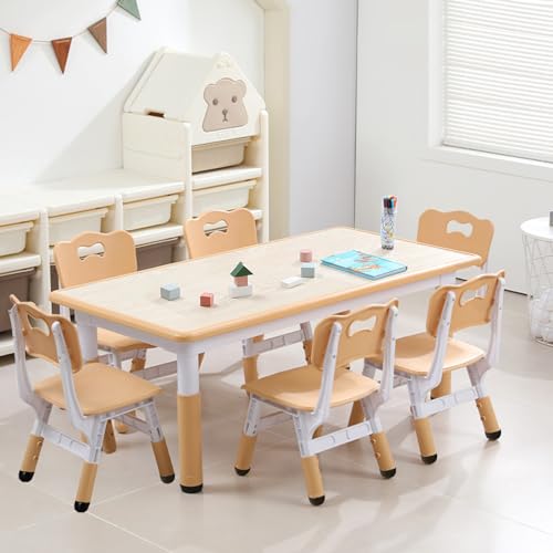 GarveeHome Kindertisch und 6 Stühle Set – höhenverstellbar, multifunktionaler Schreibtisch, ergonomisch gestaltete Stühle, max. 136 kg, für Kinder von 2–10 Jahren, Klassenzimmer, Kindertagesstätten GarveeHome Kindertisch und 6 Stühle Set – höhenverstellbar, multifunktionaler Schreibtisch, ergonomisch gestaltete Stühle, max. 136 kg, für Kinder von 2–10 Jahren, Klassenzimmer, Kindertagesstätten von GarveeHome