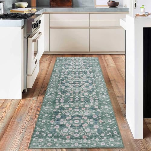 GarveeHome Läufer mit Blumenmuster, waschbar, niedriger Flor, rutschfest, für Nachttisch, Eingangsbereich, Kinderzimmer, Büro, Schlafzimmer, Grün GarveeHome Läufer mit Blumenmuster, waschbar, niedriger Flor, rutschfest, für Nachttisch, Eingangsbereich, Kinderzimmer, Büro, Schlafzimmer, Grün von GarveeHome