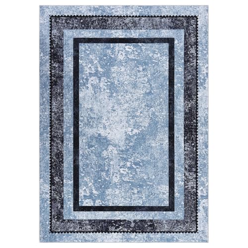 GarveeHome Moderner Teppich mit Bordüre, waschbar, rutschfest, für den Eingangsbereich, weiche Schlafzimmer-Eingangsmatte, fusselfrei, 2,4 x 3 m, Blau GarveeHome Moderner Teppich mit Bordüre, waschbar, rutschfest, für den Eingangsbereich, weiche Schlafzimmer-Eingangsmatte, fusselfrei, 2,4 x 3 m, Blau von GarveeHome