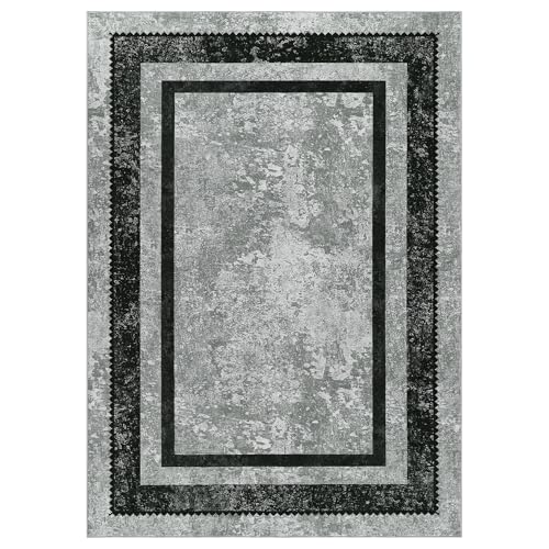 GarveeHome Moderner Teppich mit Bordüre, waschbar, rutschfest, für den Eingangsbereich, weiche Schlafzimmer-Eingangsmatte, fusselfrei, Akzentteppich, schwarz, 3 x 4 m von GarveeHome