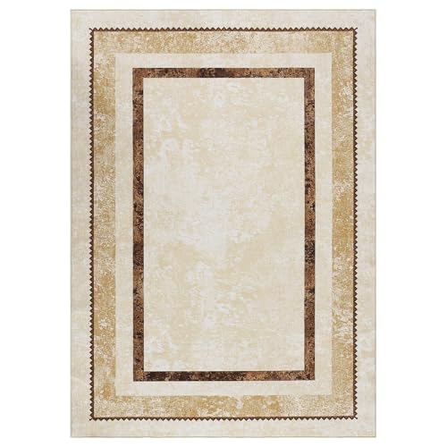 GarveeHome Moderner Teppich mit Bordüre, waschbar, rutschfest, für den Eingangsbereich, weiche Schlafzimmer-Eingangsmatte, fusselfrei, Beige, 3 x 4 m von GarveeHome