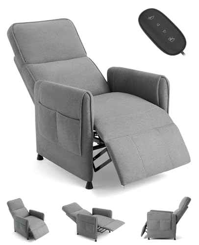 GarveeHome Relaxsessel, Liegestuhl mit dickem Sitzkissen und Rückenlehne, Verstellbarer Liegesessel mit Fernbedienung und Seitentaschen, Einzelsofa für Wohnzimmer (Stoff, Grau) von GarveeHome