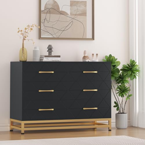 GarveeHome Schwarze Kommode für Schlafzimmer mit 6 Schubladen, Holzkommode, TV-Ständer, Morden-Kommode für Schrank, Wohnzimmer, Flur, Kinderzimmer GarveeHome Schwarze Kommode für Schlafzimmer mit 6 Schubladen, Holzkommode, TV-Ständer, Morden-Kommode für Schrank, Wohnzimmer, Flur, Kinderzimmer von GarveeHome