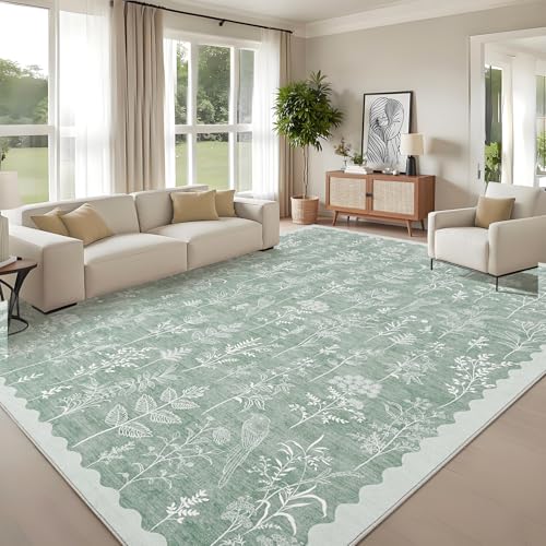 GarveeHome Waschbare Teppiche für Wohnzimmer, moderner floraler Teppich für Schlafzimmer, rutschfest, weich, neutraler Boden-Teppich für Esszimmer, Zuhause, Büro, Kinderspielzimmer, Foyer, Bauernhaus von GarveeHome