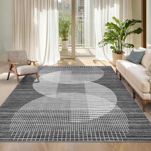 GarveeHome Waschbarer, moderner Teppich, geometrischer Teppich für Wohnzimmer und Schlafzimmer, weicher, rutschfester Überwurf für Esszimmertisch, niedriger Flor, mit gestreiften Linien und halbrunden GarveeHome Waschbarer, moderner Teppich, geometrischer Teppich für Wohnzimmer und Schlafzimmer, weicher, rutschfester Überwurf für Esszimmertisch, niedriger Flor, mit gestreiften Linien und halbrunden von GarveeHome