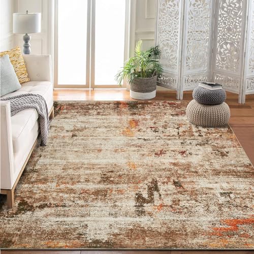 GarveeHome Waschbarer Teppich, rutschfest, abstrakte Teppiche, weiche Kunstwolle, Wohnzimmerteppich, Niederflor-Teppiche für Wohnzimmer, Schlafzimmer, Esszimmer, Braun von GarveeHome