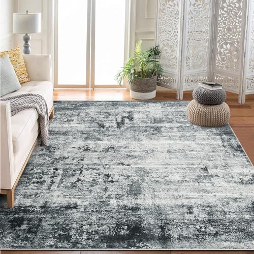 GarveeHome Waschbarer Teppich, rutschfest, abstrakte Teppiche, weiche Kunstwolle, Wohnzimmerteppich, Niederflor-Teppiche für Wohnzimmer, Schlafzimmer, Esszimmer, Grau von GarveeHome