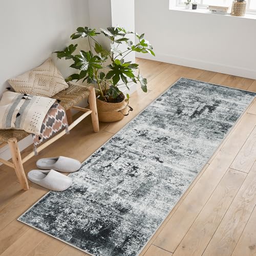 GarveeHome Waschbarer Teppich, rutschfest, abstrakte Teppiche, weiche Kunstwolle, Wohnzimmerteppich, Niederflor-Teppiche für Wohnzimmer, Schlafzimmer, Esszimmer, Grau von GarveeHome