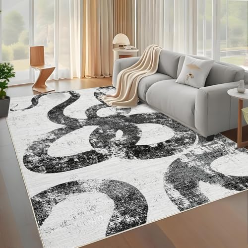 GarveeHome Waschbarer schwarz-weißer Teppich, abstrakt, rutschfest, für Wohnzimmer, Schlafzimmer, moderner weicher Akzent-Teppich mit Schlangen-Design, niedriger Flor, fusselfrei, für Esszimmer, Büro GarveeHome Waschbarer schwarz-weißer Teppich, abstrakt, rutschfest, für Wohnzimmer, Schlafzimmer, moderner weicher Akzent-Teppich mit Schlangen-Design, niedriger Flor, fusselfrei, für Esszimmer, Büro von GarveeHome