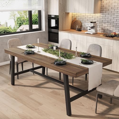 GarveeHome Industrieller Esstisch für 6-8 Personen, 180 cm Langer Küchentisch aus Holz mit stabilem Metallrahmen und rustikalem braunem Finish (Braun, 180 cm lang) von GarveeHome