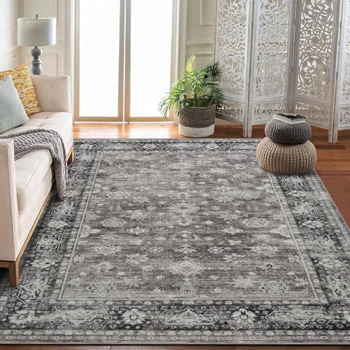 Waschbarer Vintage-Teppich für Schlafzimmer, Used-Look, rutschfest, fusselfrei, Blumenmuster, weicher Überwurf, Teppiche für Wohnzimmer, Esszimmer, Eingangsbereich, Badezimmer, Küche, Foyer Waschbarer Vintage-Teppich für Schlafzimmer, Used-Look, rutschfest, fusselfrei, Blumenmuster, weicher Überwurf, Teppiche für Wohnzimmer, Esszimmer, Eingangsbereich, Badezimmer, Küche, Foyer von GarveeHome