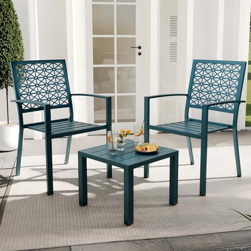 GarveeLife 3-teiliges Terrassenmöbel-Set, Metall Outdoor-Möbel mit 2 Stühlen und Couchtisch, modernes Bistro-Set für Garten, Balkon, Veranda, Marineblau von GarveeLife