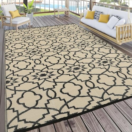GarveeLife Extra großer Outdoor-Kunststoff-Strohteppich, 22,9 x 45,7 cm, wendbar, wasserdicht, Terrassenteppich mit Heringen, faltbar, tragbar, Wohnmobil-Picknickmatte, moderner geometrischer von GarveeLife