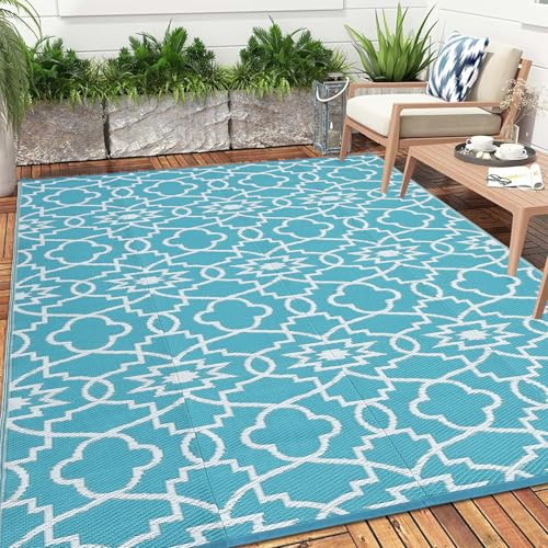 GarveeLife Extra großer Outdoor-Kunststoff-Strohteppich, 22,9 x 45,7 cm, wendbar, wasserdicht, Terrassenteppich mit Heringen, faltbar, tragbar, Wohnmobil-Picknickmatte, moderner geometrischer von GarveeLife