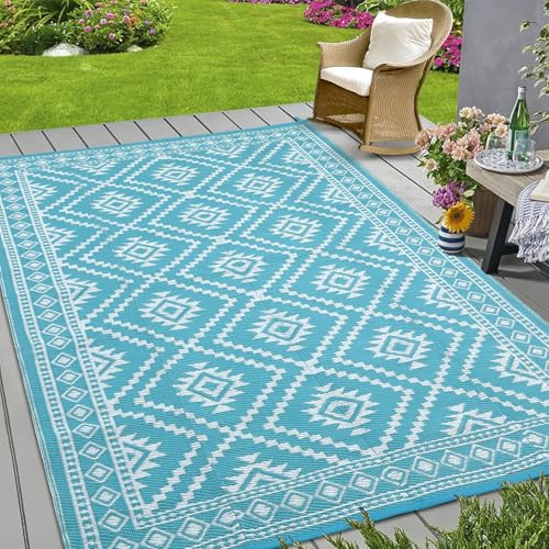 GarveeLife Extra großer Outdoor-Teppich, 22,9 x 45,7 cm, wasserdichter Kunststoff-Strohteppich für Terrasse, moderner wendbarer Deckteppich, UV-beständig, faltbar, Wohnmobil-Matte mit tragbarer Tasche von GarveeLife