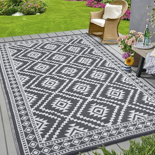 GarveeLife Extra großer Outdoor-Teppich, 22,9 x 45,7 cm, wasserdichter Kunststoff-Strohteppich für Terrasse, moderner wendbarer Deckteppich, UV-beständig, faltbar, Wohnmobil-Matte mit tragbarer Tasche von GarveeLife