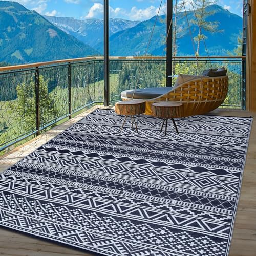 GarveeLife Outdoor-Kunststoff-Strohteppich, 22,9 x 30,5 cm, wasserdicht, UV-beständig, faltbar, Terrassenteppich, modern, geometrisch, leicht, Bodenmatte für Camping, Picknick, Hinterhof, Wohnmobil von GarveeLife