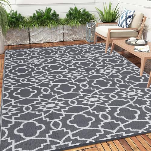 GarveeLife Outdoor-Teppich, 22,9 x 30,5 cm, wasserdicht, Kunststoff, Strohteppich für Terrasse, wendbar, faltbar, Wohnmobil-Picknick-Matte mit Tragetasche und Heringen, leicht zu reinigen von GarveeLife