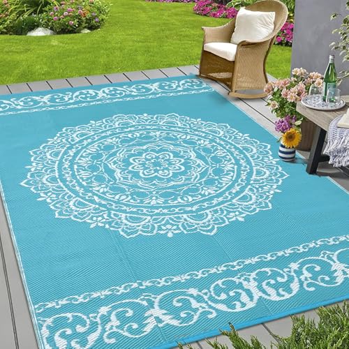 GarveeLife Outdoor-Teppich, Boho-Stil, wasserdicht, Kunststoff, Strohbereich für Terrassen, Innen- und Außenbereich, wendbar, Wohnmobil-Matte für draußen, tragbarer Camping-Teppich für Picknick von GarveeLife