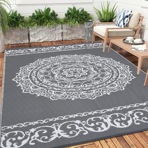 GarveeLife Outdoor-Teppiche, 20,3 x 25,4 cm, Moderne Kunststoff-Strohteppiche, wasserdicht, für Terrasse, Blumenmuster, Camping, leicht, wendbar, Bodenmatten für Terrasse, Wohnmobil, Veranda, Deck von GarveeLife