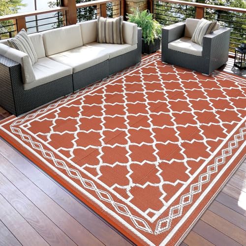 GarveeLife Outdoor-Terrassenteppich, wasserdicht, Kunststoff, Strohteppich, wendbar, UV-beständig, faltbar, Campingteppich, tragbar, modern, geometrisch, Outdoor-Bodenmatte für Wohnmobil, Hinterhof von GarveeLife