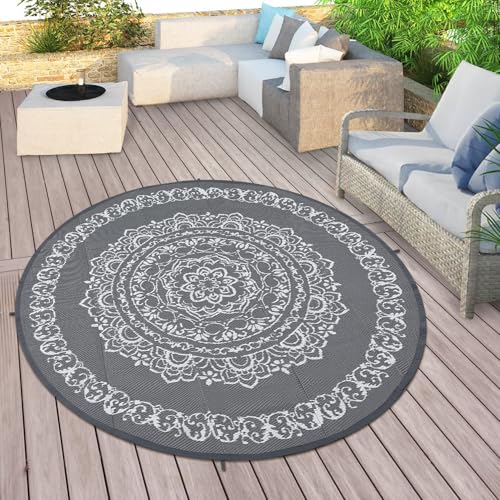 GarveeLife Runder Outdoor-Teppich, 1,8 m, wasserdicht, wendbar, Kunststoff, Stroh, Terrassenteppich, Boho-Camping-Teppich, für Innen- und Außenbereich, Wohnmobil-Matte, Teppich für Deck, Camper von GarveeLife