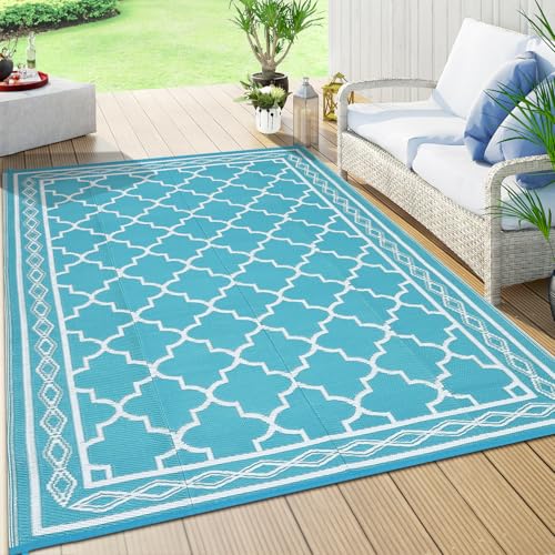GarveeLife Wasserdichter Outdoor-Teppich, wendbar, Kunststoff, 20,3 x 25,4 cm, moderner geometrischer Rankgitter-Teppich, groß, zeitgenössisch, Rautenmuster, für drinnen und draußen, Terrassenteppich von GarveeLife