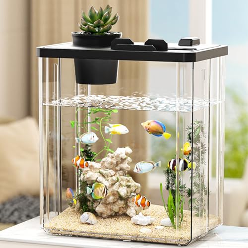 GarveeMore Aquarium Komplettset Mit LED-Beleuchtung Und Pumpe, Mini Desktop Fischtank Acryl Aquarium Starter Kit für Haus BüRo Tischdekoration von GarveeMore