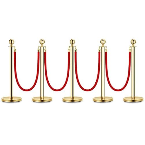 Edelstahl Absperrpfosten Seil Abgrenzungsständer Kugelkopf 4 Rote Samtseile Goldene Säule 5 Packung Crowd Control Barriers für Theater Partys Hochzeit Museen Ausstellung Edelstahl Absperrpfosten Seil Abgrenzungsständer Kugelkopf 4 Rote Samtseile Goldene Säule 5 Packung Crowd Control Barriers für Theater Partys Hochzeit Museen Ausstellung von GarveeMore