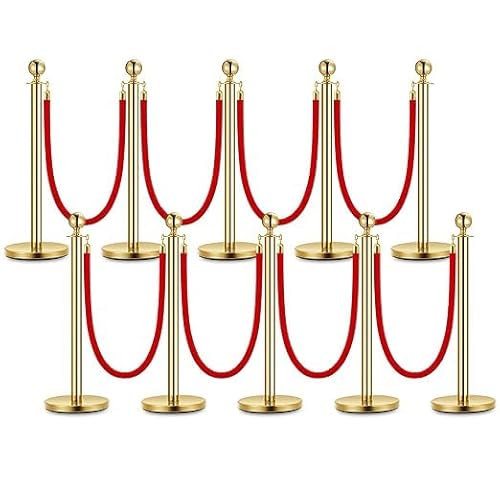 Edelstahl Absperrpfosten Seil Abgrenzungsständer Kugelkopf 8 Rote Samtseile Goldene Säule 10 Packung Crowd Control Barriers für Theater Partys Hochzeit Museen Ausstellung von GarveeMore