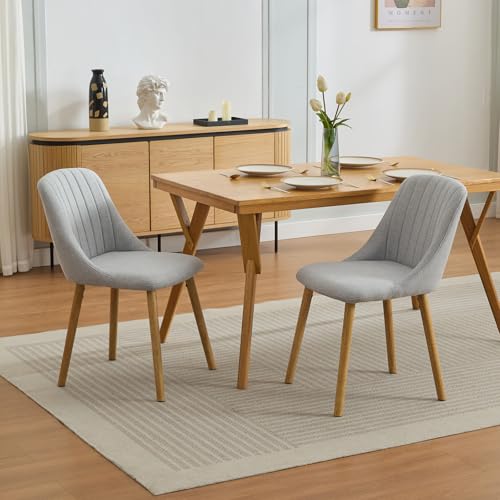 GarveeMore 2 Esszimmerstühle Hoher Rücken Polsterstühle Mit Hochlehne - Bezug Polyester Beige - Mit Holzbeinen Für Küche & Wohnzimmer (Grau, überdimensioniert) von GarveeMore