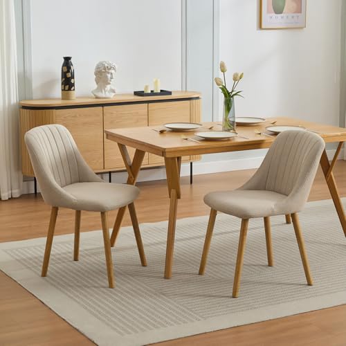 GarveeMore 2 Esszimmerstühle Hoher Rücken Polsterstühle mit Hochlehne - Bezug Polyester Beige - Mit Holzbeinen für Küche & Wohnzimmer,Beige GarveeMore 2 Esszimmerstühle Hoher Rücken Polsterstühle mit Hochlehne - Bezug Polyester Beige - Mit Holzbeinen für Küche & Wohnzimmer,Beige von GarveeMore