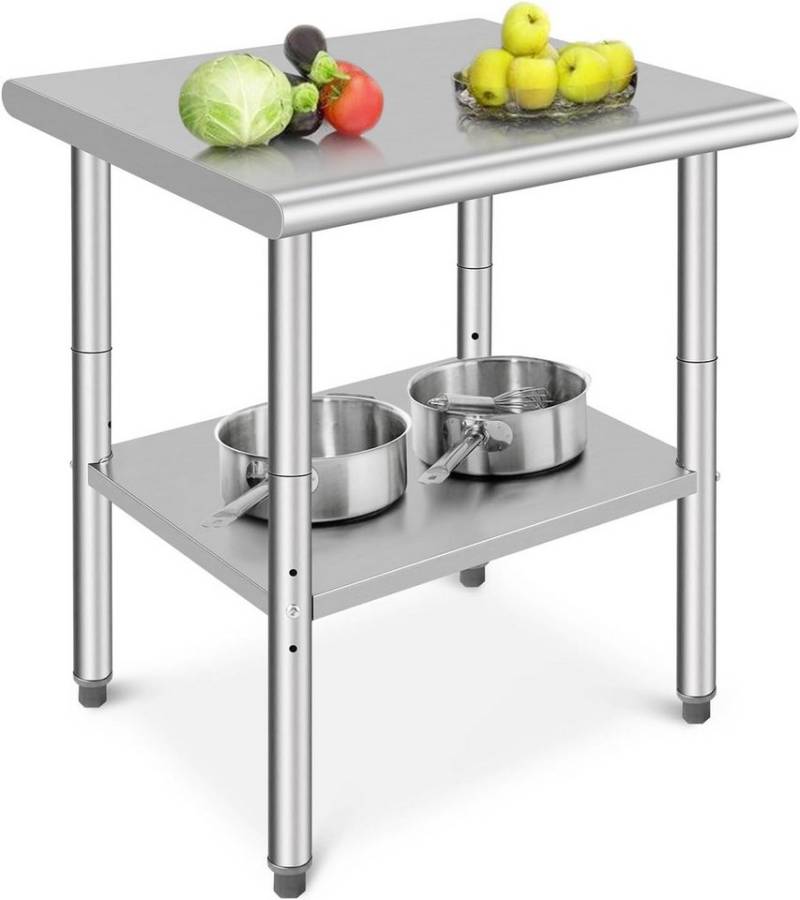 GarveeMore Arbeitstisch aus Edelstahl mit verstellbarem Unterregal,76x61x89cm, robuster Arbeitstisch,zur Lebensmittelzubereitung für Küche,Restaurant von GarveeMore