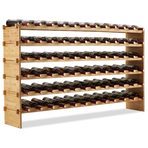 GarveeMore Bambus Weinregal Stabil Stapelbar, Modulares Weingestell Ohne Werkzeug, Platzsparend Erweiterbar Für Bordeaux/Burgunder Flaschen von GarveeMore