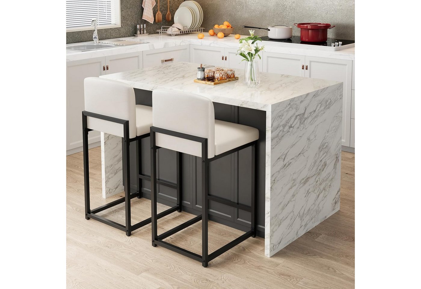GarveeMore Barhocker 2er-Set,gepolsterte Barhocker in Tresenhöhe (63 cm),Modernes Barhocker, Tresenhocker aus Kunstleder mit Rückenlehne für Kücheninseln von GarveeMore