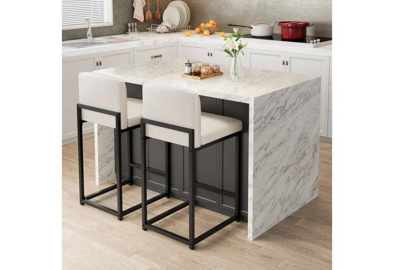 GarveeMore Barhocker 2er-Set,gepolsterte Barhocker in Tresenhöhe (63 cm),Modernes Barhocker, Tresenhocker aus Kunstleder mit Rückenlehne für Kücheninseln von GarveeMore