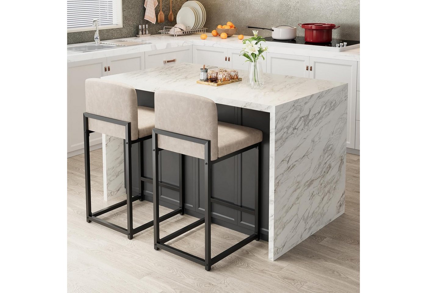 GarveeMore Barhocker 2er-Set,gepolsterte Barhocker in Tresenhöhe (63 cm),Modernes Barhocker, Tresenhocker aus Kunstleder mit Rückenlehne für Kücheninseln von GarveeMore