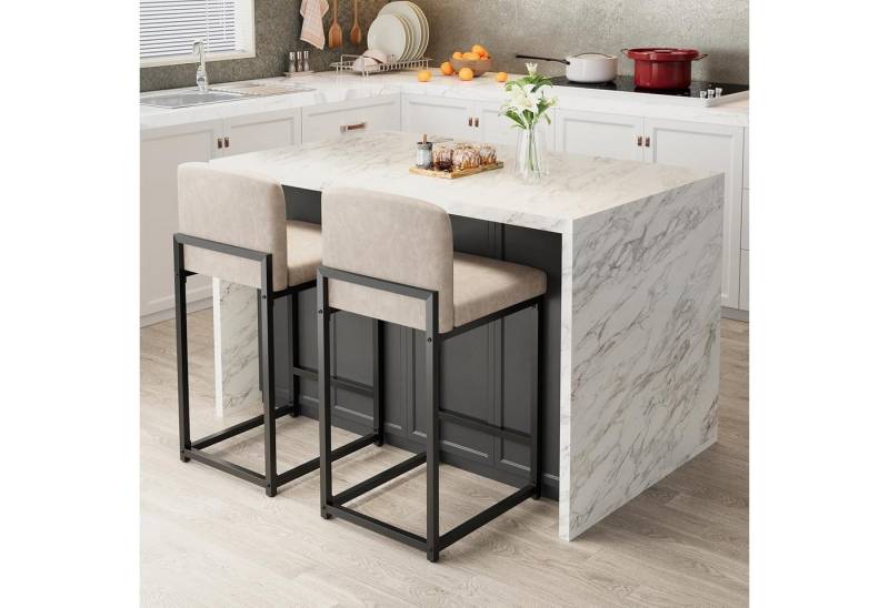 GarveeMore Barhocker 2er-Set,gepolsterte Barhocker in Tresenhöhe (63 cm),Modernes Barhocker, Tresenhocker aus Kunstleder mit Rückenlehne für Kücheninseln von GarveeMore