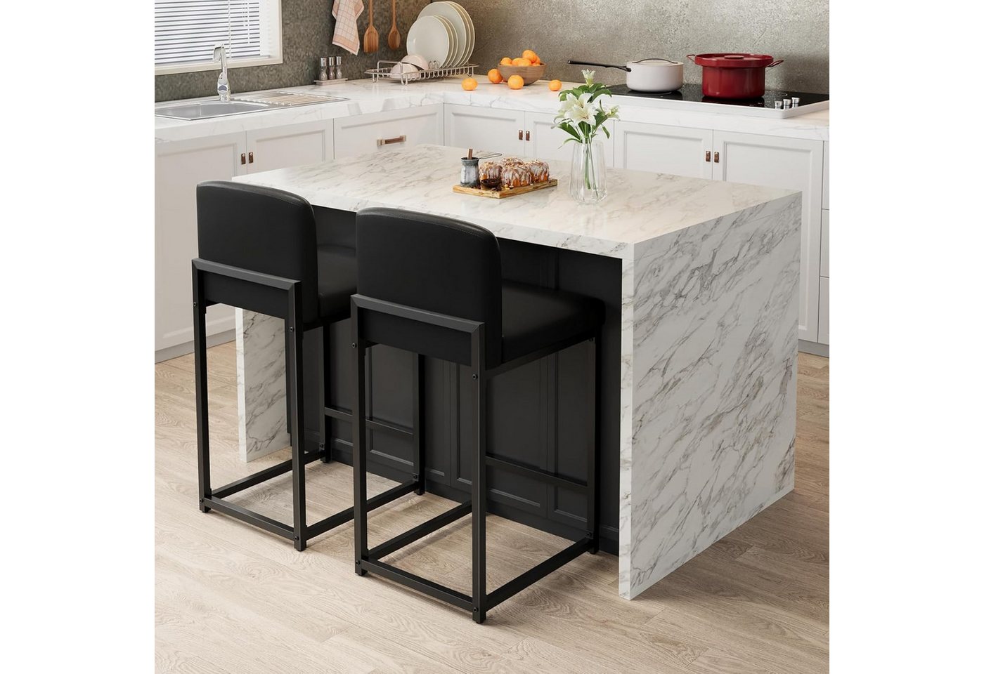 GarveeMore Barhocker 2er-Set,gepolsterte Barhocker in Tresenhöhe (63 cm),Modernes Barhocker, Tresenhocker aus Kunstleder mit Rückenlehne für Kücheninseln von GarveeMore