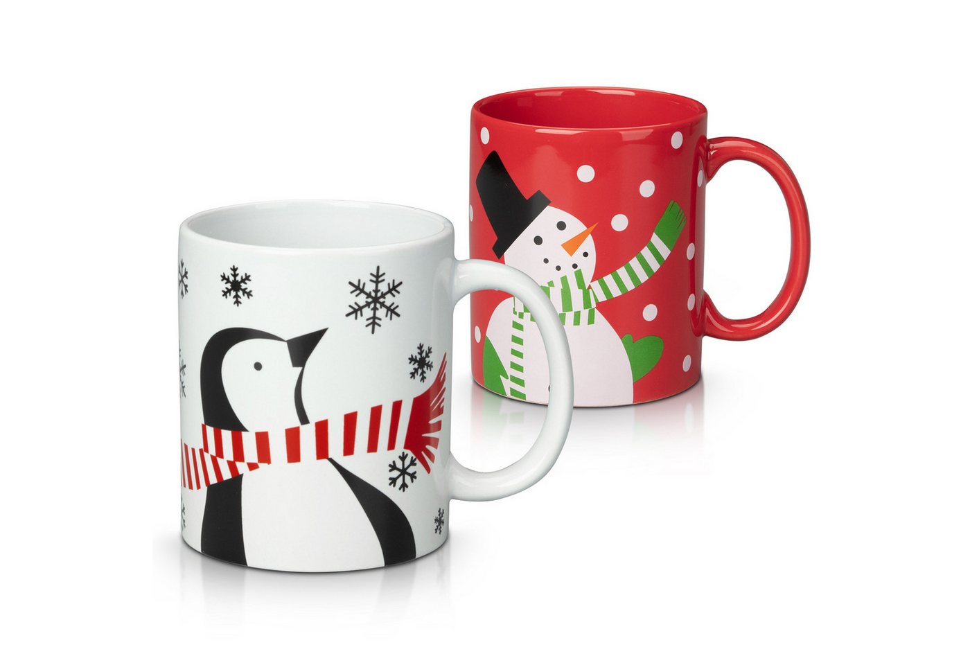 GarveeMore Becher 2er Set Kaffeebecher,350ml, Keramikbecher, Pinguin und Schneemann,Weihnachtsgeschenk von GarveeMore