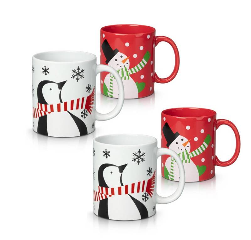 GarveeMore Becher 4er Set Kaffeebecher,350ml,Pinguin und Schneemann,Weihnachtsgeschenk von GarveeMore