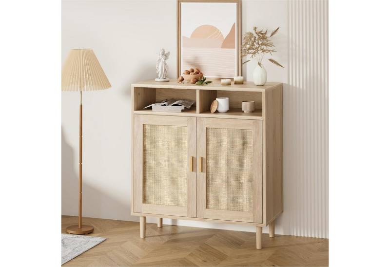 GarveeMore Beistellschrank Buffet Aufbewahrungsschrank Rattan Küchenschrank mit 2 Türen von GarveeMore