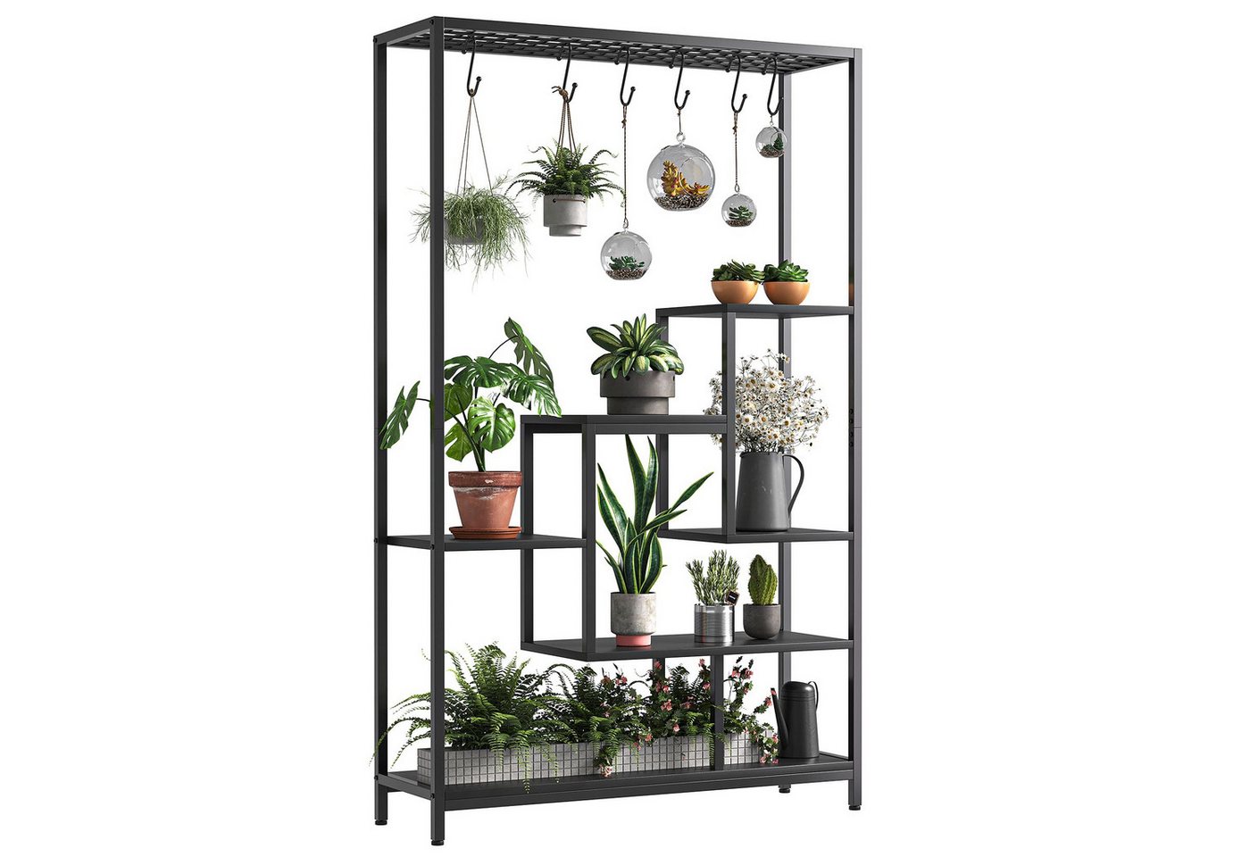 GarveeMore Blumenständer 5-stufiges Metallregal für Pflanzen mit Aufhängehaken,Mehrzweck, 180x100x30CM für Blumen- und Bonsai-Töpfe für Garten,Balkon,Wohnzimmer GarveeMore Blumenständer 5-stufiges Metallregal für Pflanzen mit Aufhängehaken,Mehrzweck, 180x100x30CM für Blumen- und Bonsai-Töpfe für Garten,Balkon,Wohnzimmer von GarveeMore
