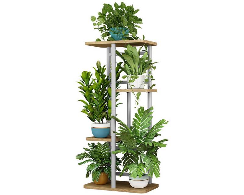GarveeMore Blumenständer Neu Pflanzenständer Metall Blumenregal mit hölzernem verstärktemSockel, Anti-Rutsch-Ecke hohe Blumenhalter für Haus Patio Balkon Garten von GarveeMore