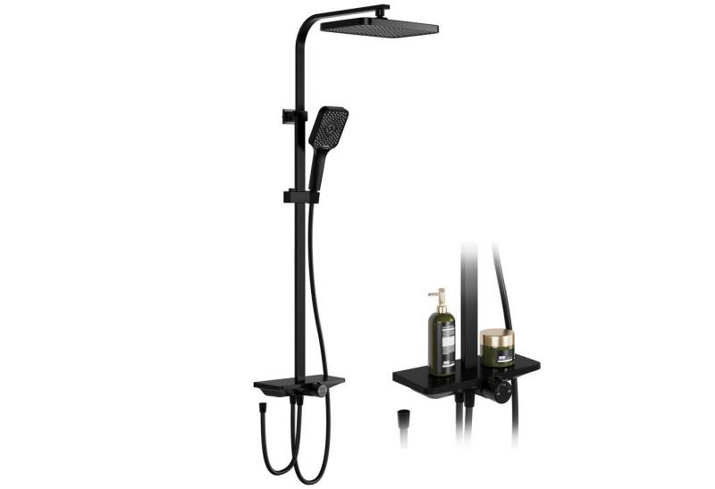 GarveeMore Brausegarnitur Duschsystem, Regendusche mit Umsteller, Handbrause, XXL Überkopfbrause und 3 Funktion Handbrause Rechtec,Höhenverstellbar von GarveeMore