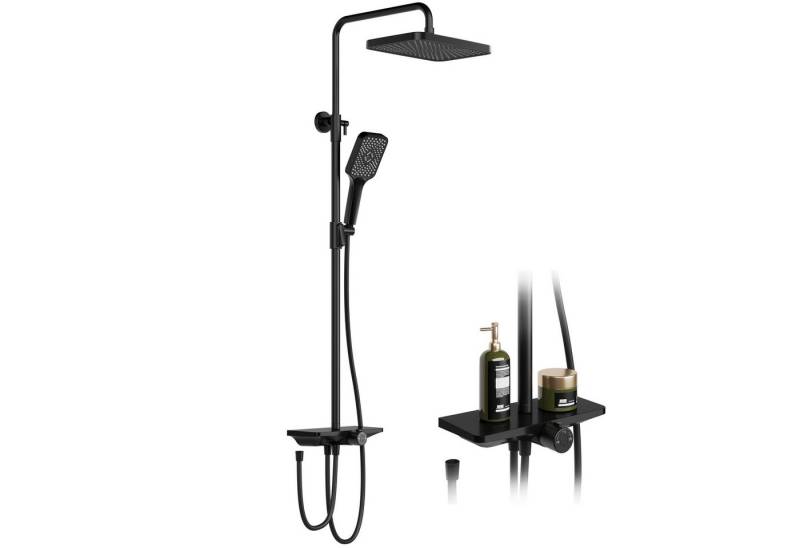 GarveeMore Brausegarnitur Duschsystem, Regendusche mit Umsteller, Handbrause, XXL Überkopfbrause und 3 Funktion Handbrause Rechtec,Höhenverstellbar von GarveeMore