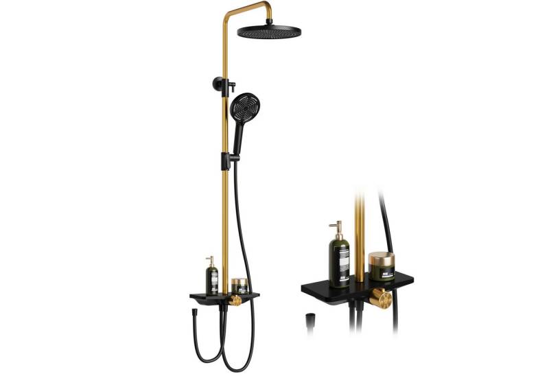 GarveeMore Brausegarnitur Regendusche Duschsystem Ablage 3-Funktion höhenverstellbar-D25cm, XXL Überkopfbrause und 3 Funktion Handbrause Rund,Höhen Einstellbar von GarveeMore