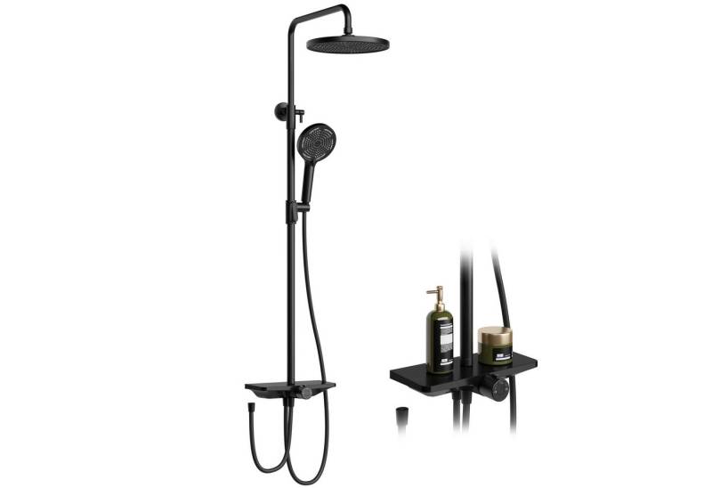 GarveeMore Brausegarnitur Regendusche Duschsystem Ablage 3-Funktion höhenverstellbar-D25cm, XXL Überkopfbrause und 3 Funktion Handbrause Rund,Höhen Einstellbar von GarveeMore