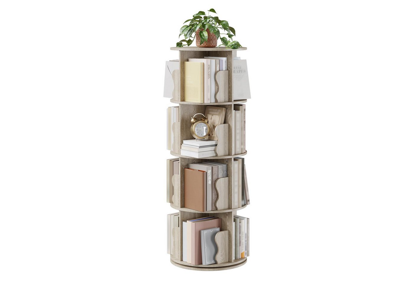 GarveeMore Bücherregal 4-stöckiger drehbarer Bücherregalturm Vertikal um 360° für KleineRäume, 46x46x127CM vertikal spiralförmiger Bücherregal-Organizer aus Holz GarveeMore Bücherregal 4-stöckiger drehbarer Bücherregalturm Vertikal um 360° für KleineRäume, 46x46x127CM vertikal spiralförmiger Bücherregal-Organizer aus Holz von GarveeMore