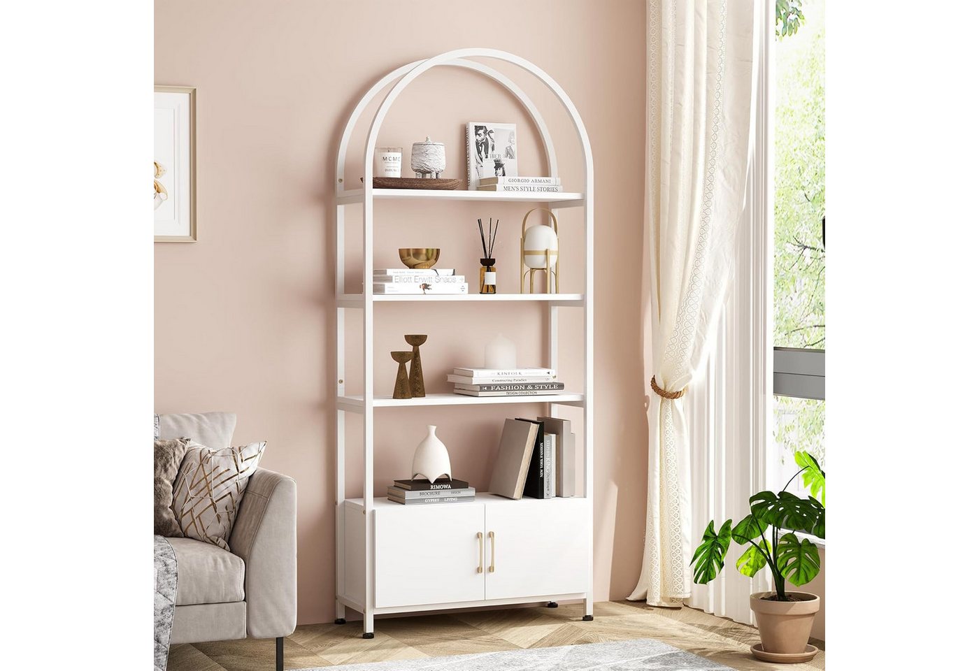 GarveeMore Bücherregal Gewölbtes mit 2 Türen,stabilem Metallrahmen,181cm, 4-stöckiges gewölbtes Ausstellungsregal für Büro,Schlafzimmer,weiß GarveeMore Bücherregal Gewölbtes mit 2 Türen,stabilem Metallrahmen,181cm, 4-stöckiges gewölbtes Ausstellungsregal für Büro,Schlafzimmer,weiß von GarveeMore
